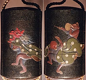 Case (Inrō) with Design of Three Monkeys as New Year Dancers