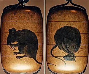 Case (Inrō) with Design of Two Rats Eating Fish Head and Bones