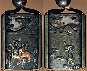Case (Inrō) with Design of Foreigners on Horseback Looking at Mount Fuji