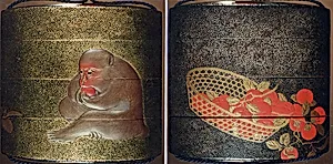 Case (Inrō) with Design of Basket of Persimmons (obverse); Monkey Eating Persimmon (reverse) by Mori Sosen