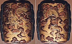 Case (Inrō) with Design of Dragon on Background of Clouds and Waves