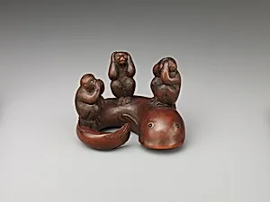 Netsuke of Three Monkeys on the Back of a Fish (Sanbiki Saru)