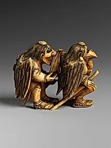 Two Mythical Creatures (Tengu) Carrying a Parcel
