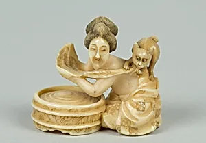 Netsuke of Woman Bathing