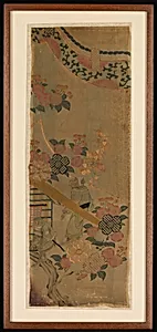 Piece from a Robe (Kosode) with Cherry Blossoms and Monkeys with Palanquin