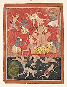 The Demon Kumbhakarna Is Defeated by Rama and Lakshmana: Folio from a Dispersed Ramayana Series