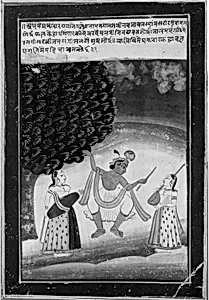 Krishna Dancing with Two Attendant Female Musicians