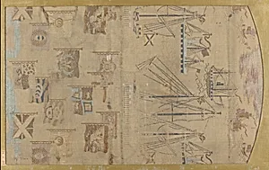 Textile fragment with pattern of ships and flags