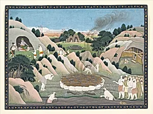 The Monkey King Vali's Funeral Pyre: Illustrated folio from a dispersed Ramayana series by Nainsukh