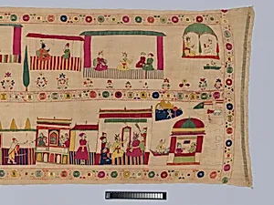 Festival Banner Showing Krishna Rescuing and Marrying Rukmini