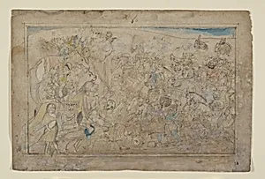 Durga, Kali, and Five Matrikas Battle the Daitya Army of the Demon Shumbha: Scene from the Devi Mahatmya