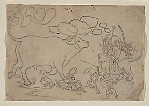 Durga Confronts the Buffalo Demon Mahisha: Scene from the Devi Mahatmya by Nainsukh