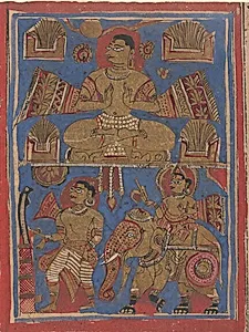 Kamatha Performing the Five Fire Penances (top) and Parsvanatha Rescuing the Snake Dharana (bottom): Folio from a Kalpasutra Manuscript