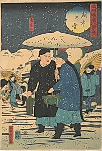 Asa ichi no yuki|Snow at an Early Morning Market [Chinese shopping for vegetables] by Utagawa Yoshitora