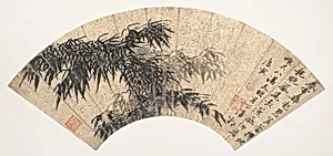 明　唐寅　春雷墨竹圖　摺扇|Bamboo in a spring thunderstorm