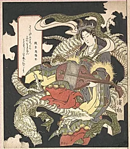 騎龍弁財天|Benzaiten (Goddess of Music and Good Fortune) Seated on a White Dragon by Aoigaoka Keisei
