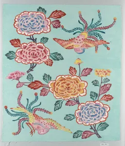 Bingata Panel with Tree Peonies and Peacocks