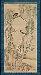 与謝蕪村筆　柳緑桃紅図|Birds in Willows and Blossoming Peach Tree