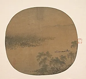 南宋 佚名 泛舟柳塘圖 團扇|Boating by a Willow Bank by Unidentified artist