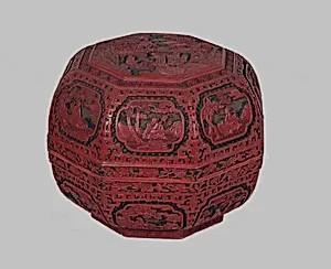清晚期 剔彩開光道教人物圖漆盒|Box with Daoists welcoming immortal Shoulao