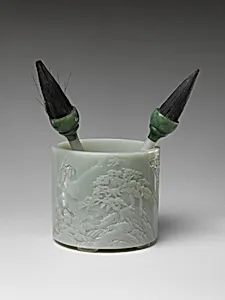清中期 玉管筆（二支）|Brush holder with two brushes