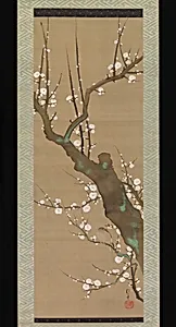 酒井抱一筆 鶯白梅図|Bush Warbler (Uguisu) in a Plum Tree
