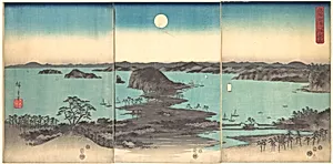 Buyō Kanazawa Hasshō Yakei|雪月花　武陽金沢八勝夜景|Full Moon at Kanazawa, Province of Musashi by Utagawa Hiroshige