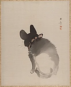 猫図|Cat Seen from Behind by Kawabata Gyokushō