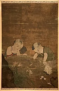 明 佚名 絹本設色 童子戯魚圖 軸|Children Playing by Unidentified
