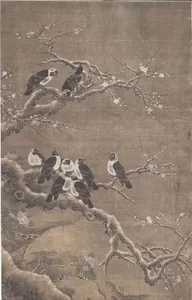 Collared Crows on Winter Prunus
