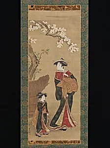 歌川豊春筆　桜下遊女と禿|Courtesan and her Attendant under a Cherry Tree