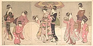 歌川豊国画　雪こかし|Courtesans and Attendants Making a Giant Snowball by Utagawa Toyokuni I