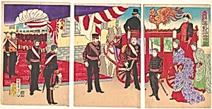 Daigensui Heika gaisen Gokigyo (?)|Arrival of the Emperor at Tokyo after the Victory (Russo-Japanese War) by Utagawa Kunisada III