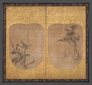 曽我二直庵筆　高士・柏鷹図|Daoist Sage and Hawk