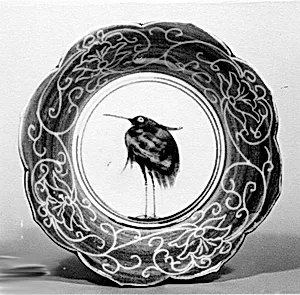 染付白鷺文鉢|Deep Dish with Egret (from a set of ten)