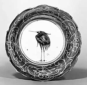 染付白鷺文鉢|Deep Dish with Egret (from a set of ten)