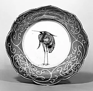 染付白鷺文鉢|Deep Dish with Egret (from a set of ten)
