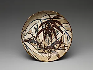 乾山焼　銹絵染付竹図皿|Dish with Bamboo Leaves