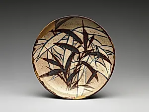 乾山焼　銹絵染付竹図皿|Dish with Bamboo Leaves