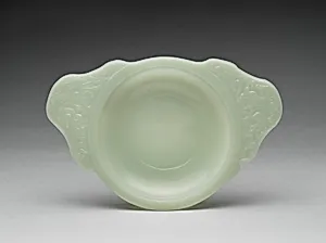 元末明初　玉雕螭龍耳大盤|Dish with dragon handles