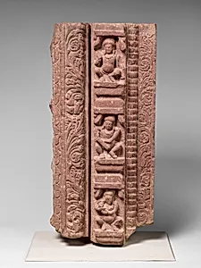 Doorframe with Three Ganas (Nature Deities) Dancing and Playing Instruments