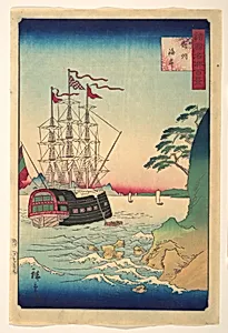諸国名所百景　對州海岸|Dutch Ship at Anchor off the Coast of Tsushima