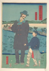 Dutchman and Child Viewing the Benten Shrine at Shinobazu Pond