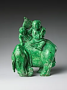 清 翡翠童子洗象|Elephant and two boys