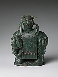 清中期 碧玉嵌寶象駝寶瓶|Elephant carrying a vase