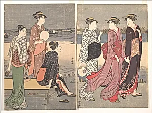 鳥居清長画　大川端の夕涼み|Enjoying the Evening Cool on the Banks of the Sumida River by Torii Kiyonaga