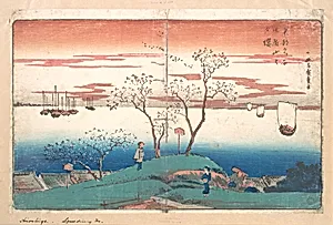 東都名所 御殿山之夕桜|Evening Cherries on Gotem Yama by Utagawa Hiroshige