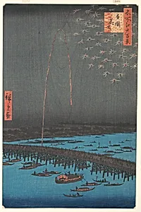 名所江戶百景　両国花火|Fireworks at Ryōgoku Bridge, from the series One Hundred Famous Views of Edo by Utagawa Hiroshige