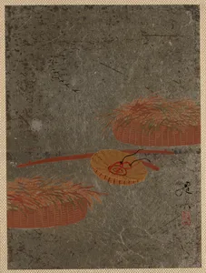 柴田是真筆籠・菅笠図|Flower Baskets and Farmer's Hat