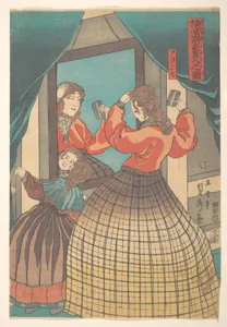 歌川五雲亭貞秀画　『横浜商家異人之図』|French Woman and Girl, from the series Foreign Merchants in Yokohama (Yokohama shōka ijin no zu)
